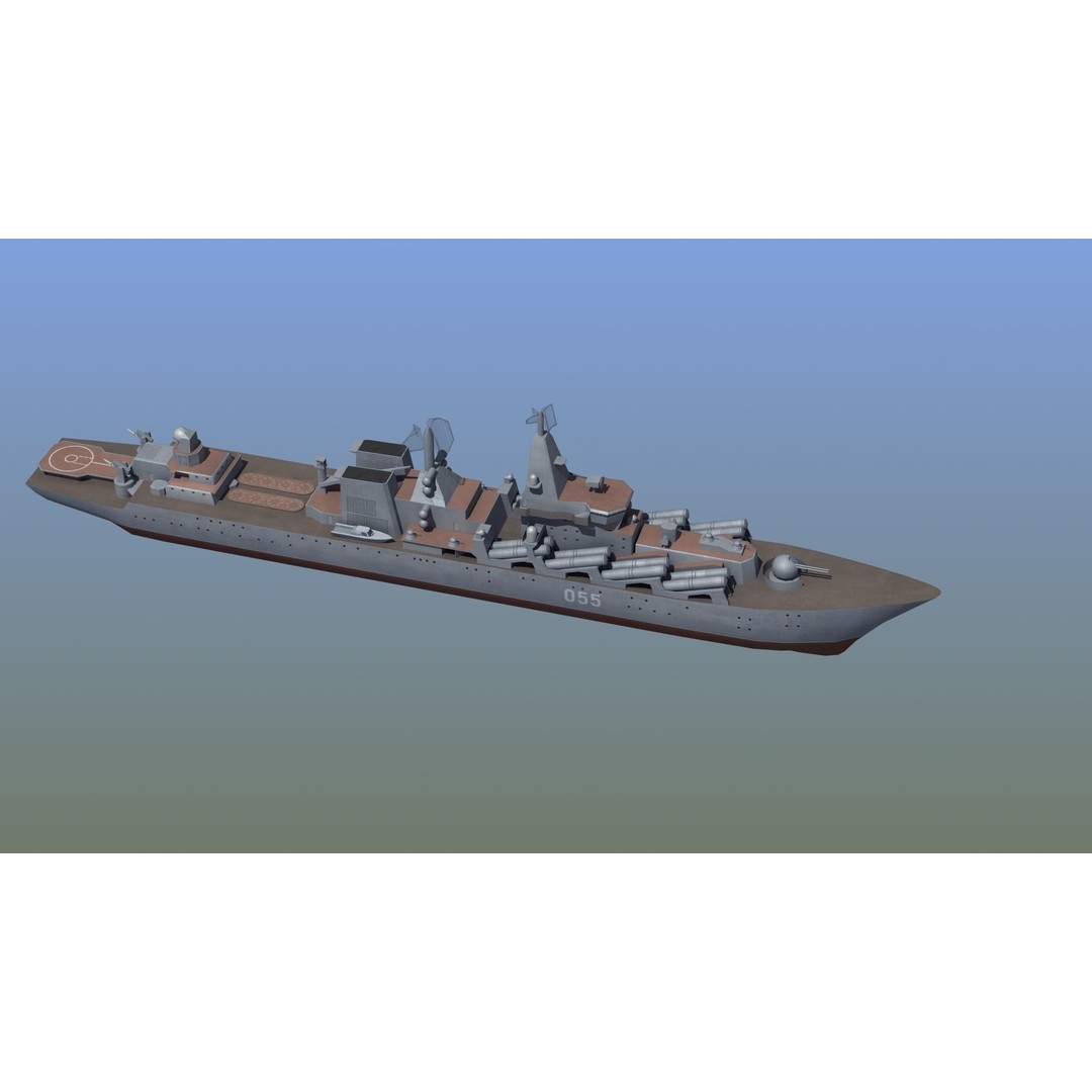 Slava Class Cruiser 3D Model – Low Poly Game-Ready Asset, FBX, OBJ - View 11