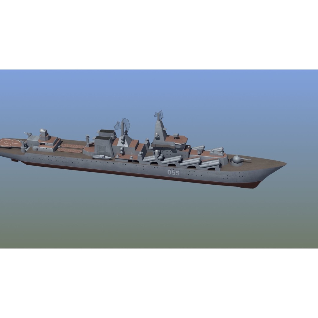 Slava Class Cruiser 3D Model – Low Poly Game-Ready Asset, FBX, OBJ - View 12