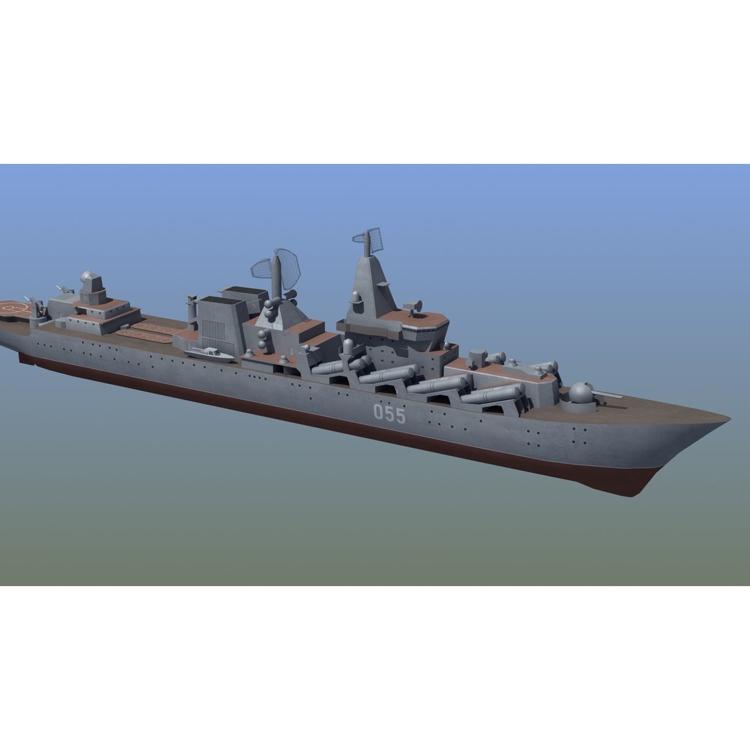 Slava Class Cruiser 3D Model – Low Poly Game-Ready Asset, FBX, OBJ - View 13
