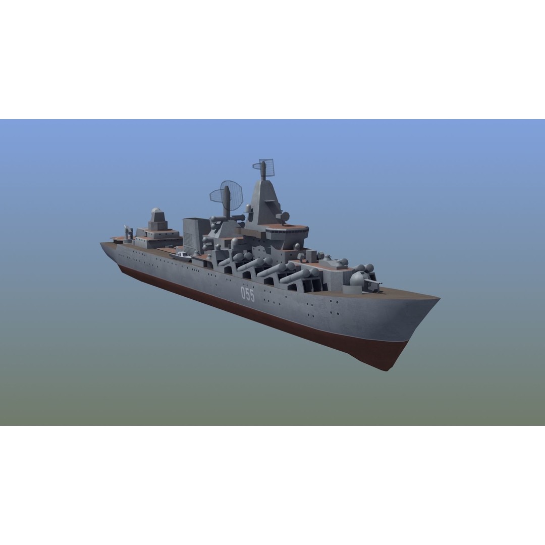 Slava Class Cruiser 3D Model – Low Poly Game-Ready Asset, FBX, OBJ - View 14