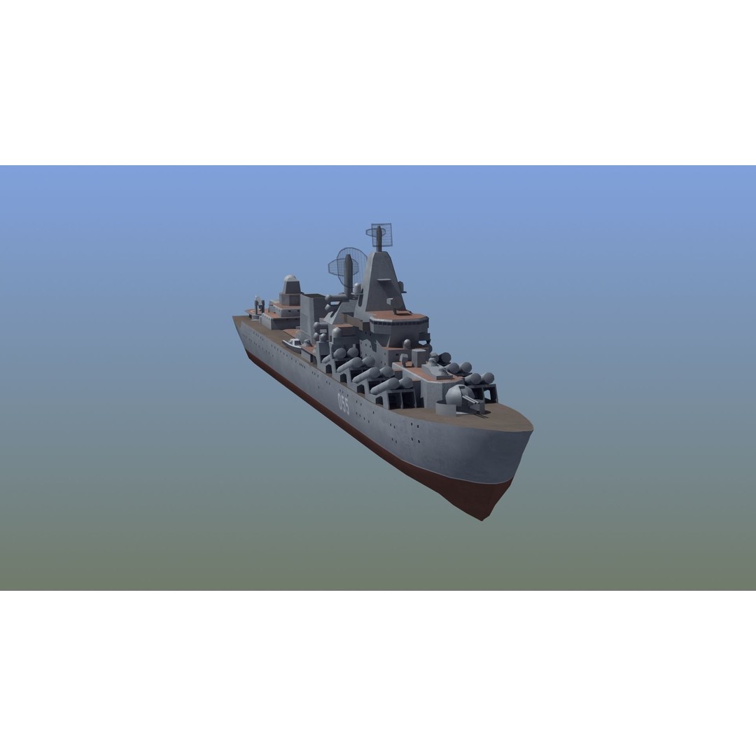 Slava Class Cruiser 3D Model – Low Poly Game-Ready Asset, FBX, OBJ - View 15