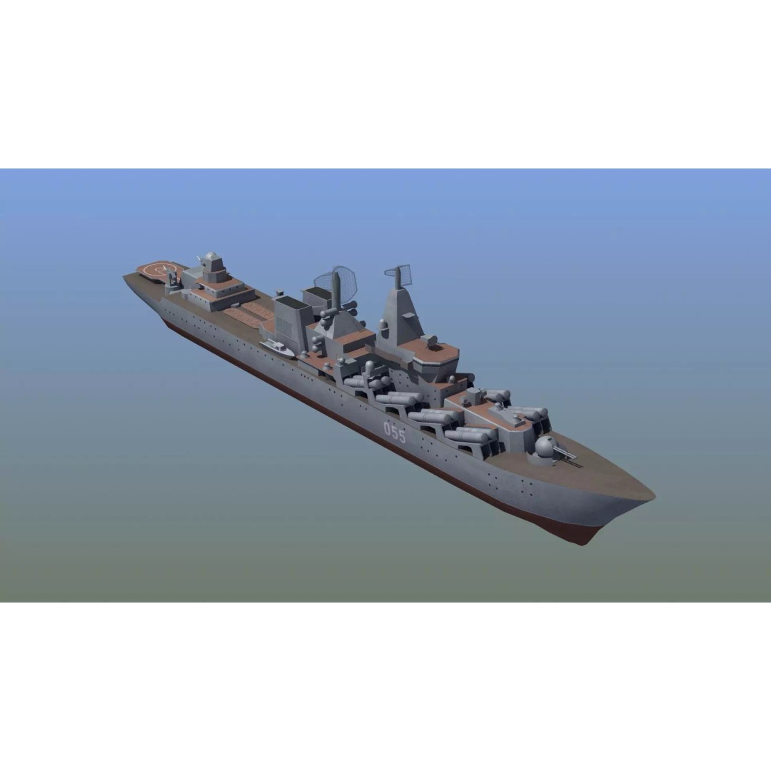Slava Class Cruiser 3D Model – Low Poly Game-Ready Asset, FBX, OBJ - View 2