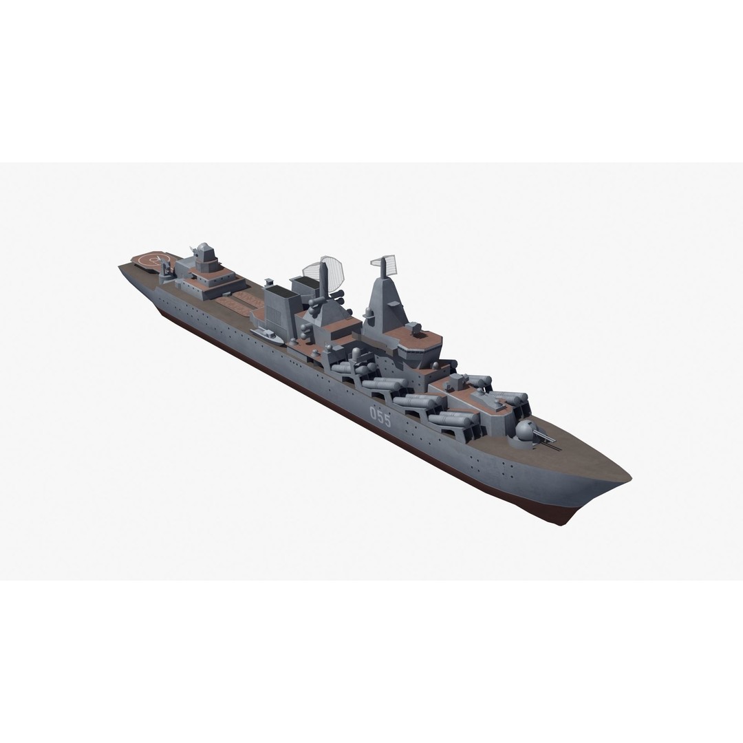 Slava Class Cruiser 3D Model – Low Poly Game-Ready Asset, FBX, OBJ - View 21