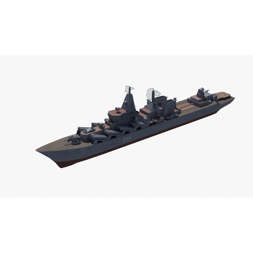 Slava Class Cruiser 3D Model – Low Poly Game-Ready Asset, FBX, OBJ - View 23