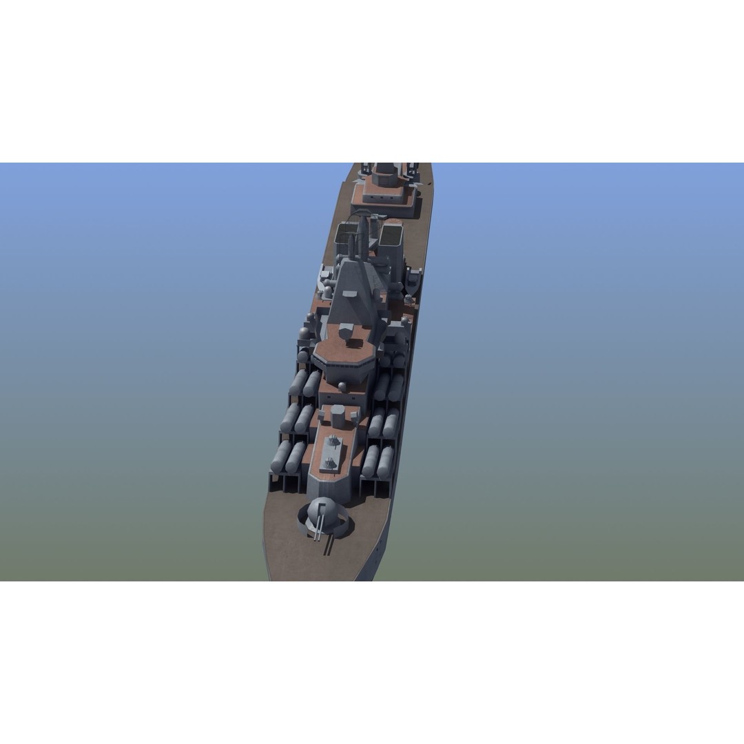 Slava Class Cruiser 3D Model – Low Poly Game-Ready Asset, FBX, OBJ - View 3