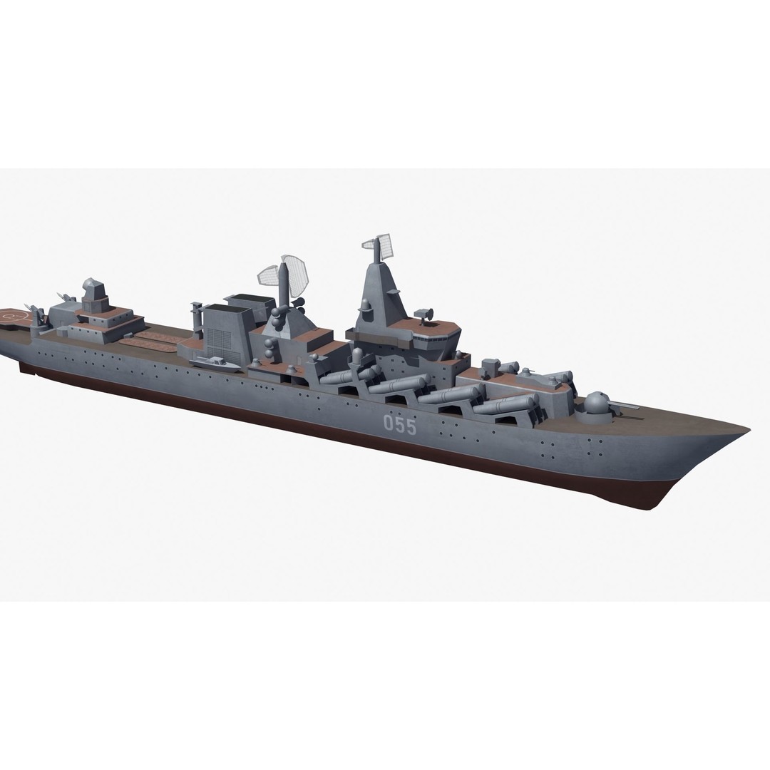 Slava Class Cruiser 3D Model – Low Poly Game-Ready Asset, FBX, OBJ - View 32