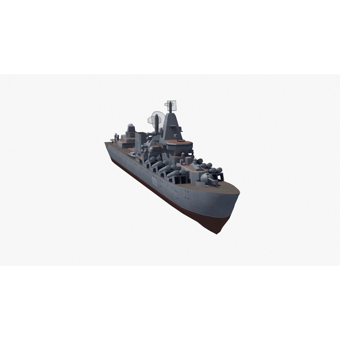 Slava Class Cruiser 3D Model – Low Poly Game-Ready Asset, FBX, OBJ - View 34
