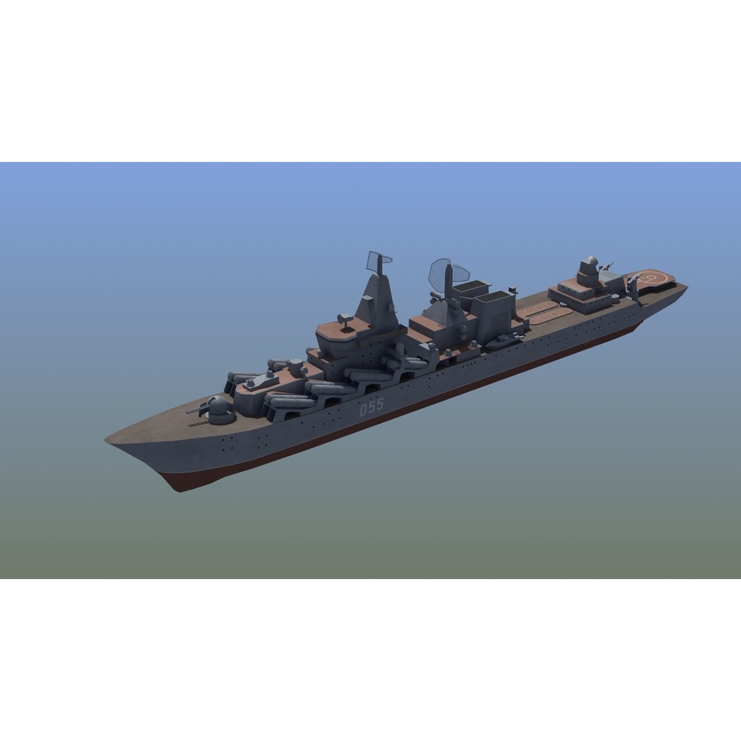 Slava Class Cruiser 3D Model – Low Poly Game-Ready Asset, FBX, OBJ - View 4