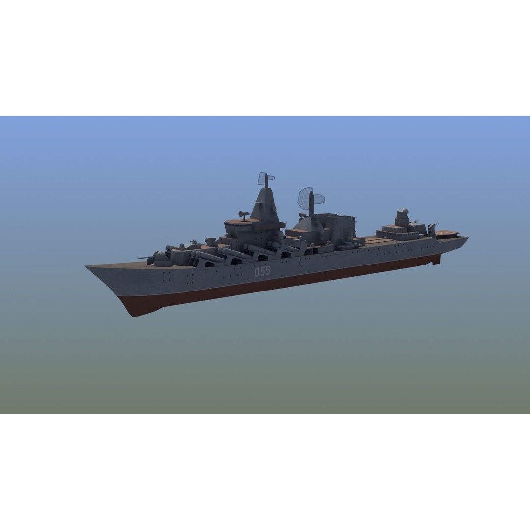 Slava Class Cruiser 3D Model – Low Poly Game-Ready Asset, FBX, OBJ - View 8