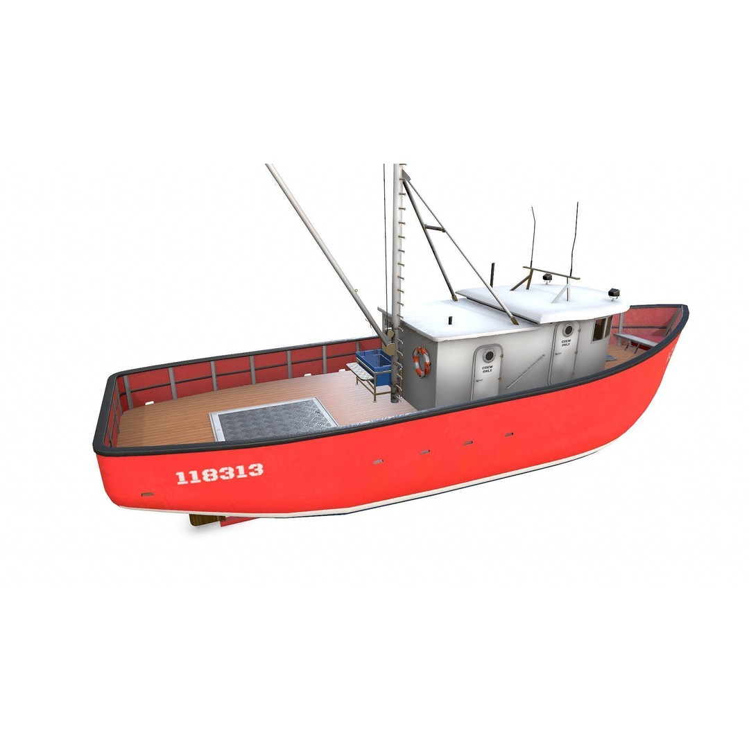 Old Fishing Boat 3D Model – Low Poly PBR Game Asset, FBX & OBJ - View 12