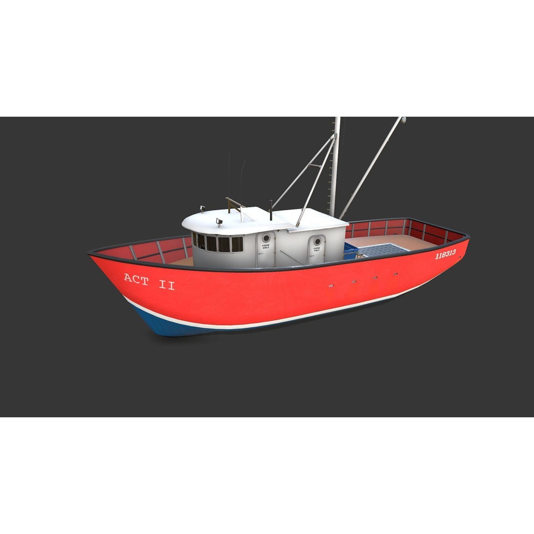 Old Fishing Boat 3D Model – Low Poly PBR Game Asset, FBX & OBJ - View 3
