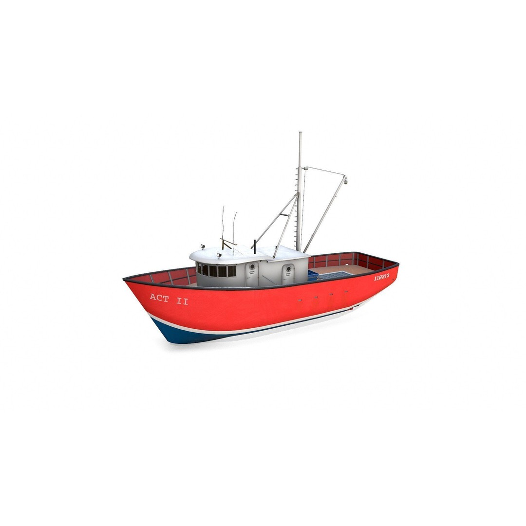 Old Fishing Boat 3D Model – Low Poly PBR Game Asset, FBX & OBJ - View 4