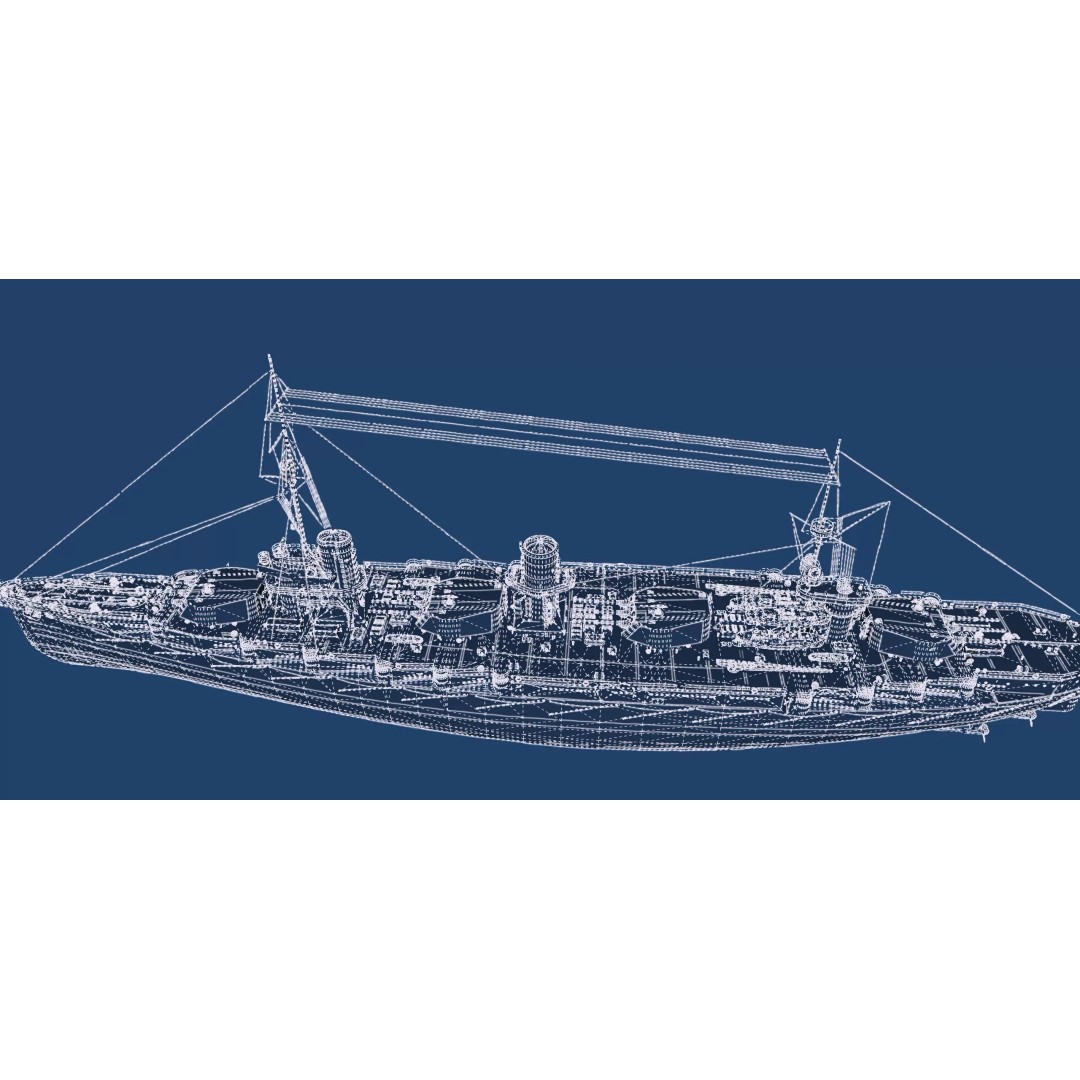 Imperial Russian Navy Dreadnought Battleship 3D Model – Detailed, Game-Ready, FBX