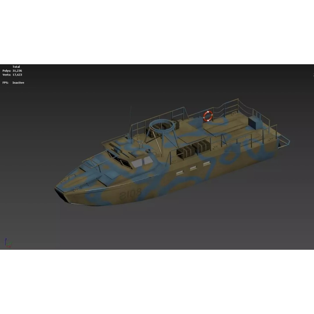 Riverine Patrol Boat 3D Model – Military Fast Assault Craft, FBX - View 6