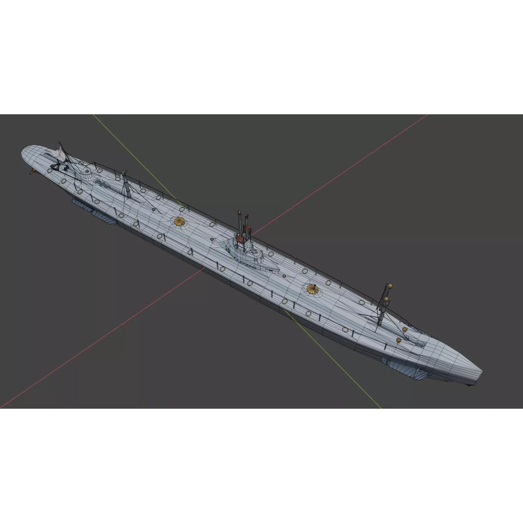 SMS U1 U-Boat 3D Model – Low Poly PBR Game Asset, Blender, FBX