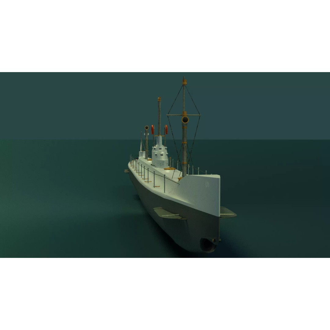 SMS U1 U-Boat 3D Model – Low Poly PBR Game Asset, Blender, FBX - View 15