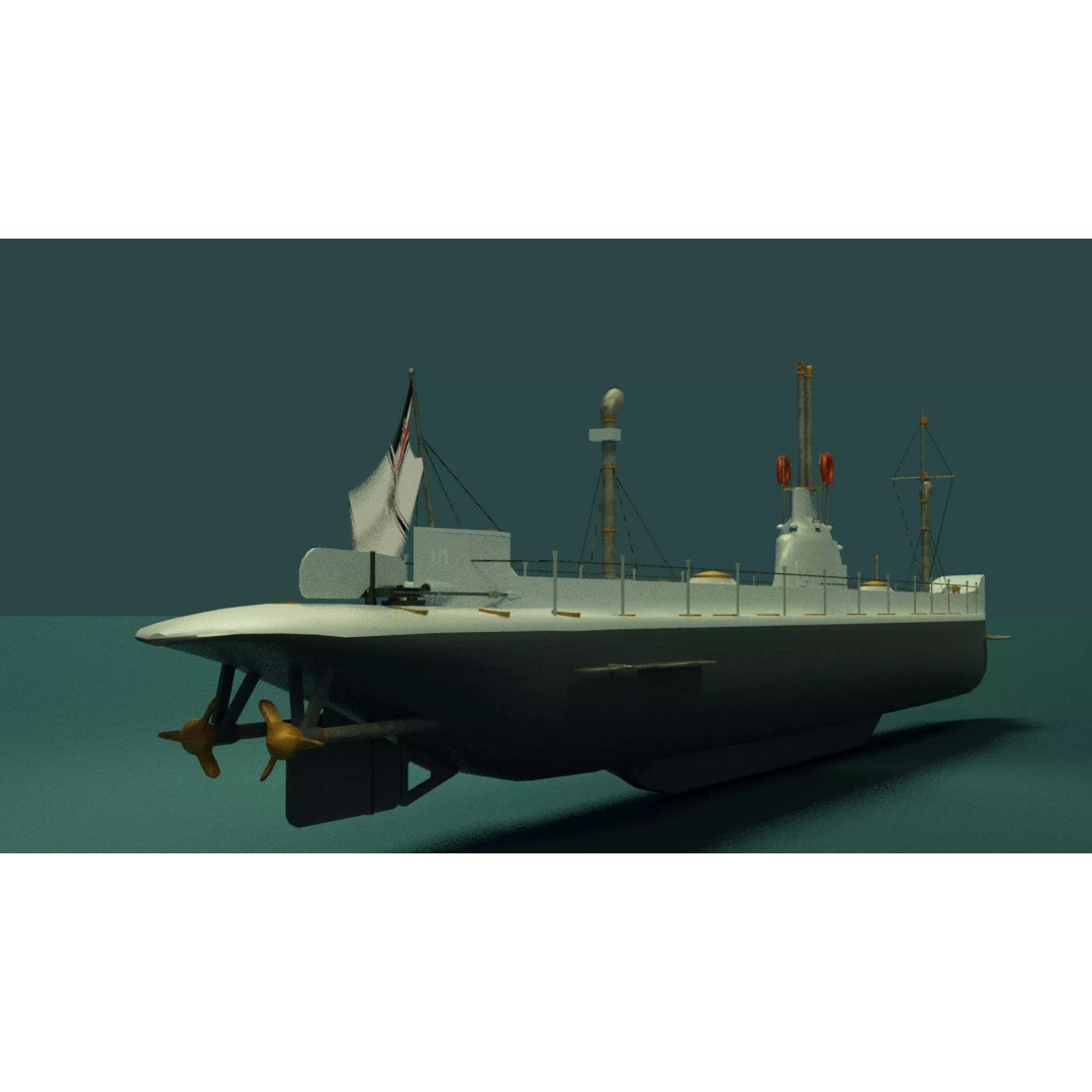 SMS U1 U-Boat 3D Model – Low Poly PBR Game Asset, Blender, FBX - View 16