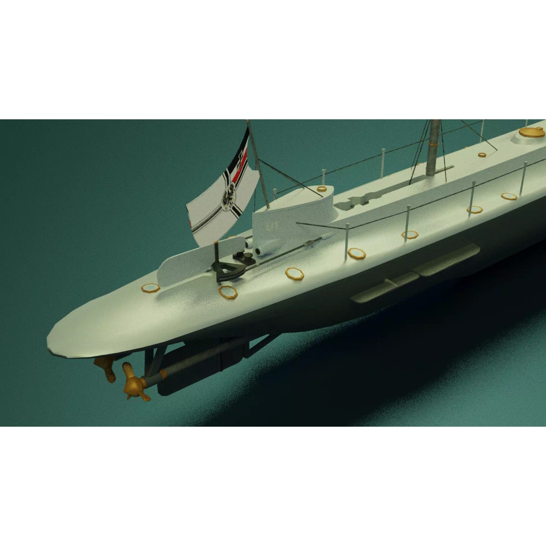 SMS U1 U-Boat 3D Model – Low Poly PBR Game Asset, Blender, FBX - View 19