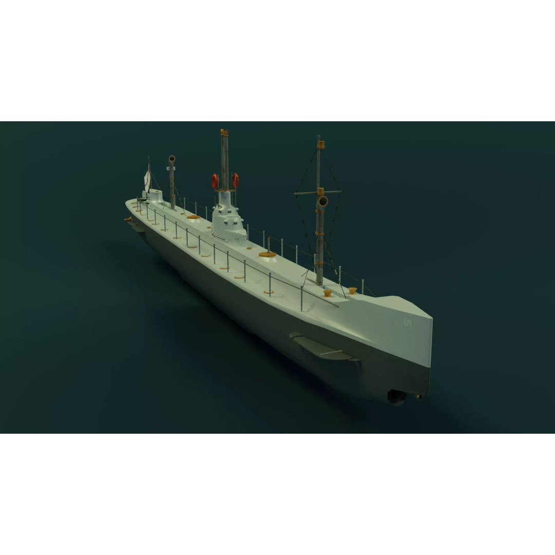 SMS U1 U-Boat 3D Model – Low Poly PBR Game Asset, Blender, FBX - View 2