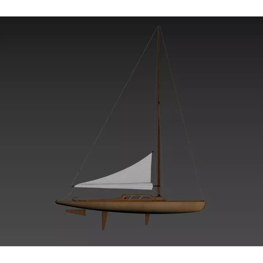Vintage Wooden Sailing Yacht 3D Model – Gaff Rigged, PBR, FBX - View 10