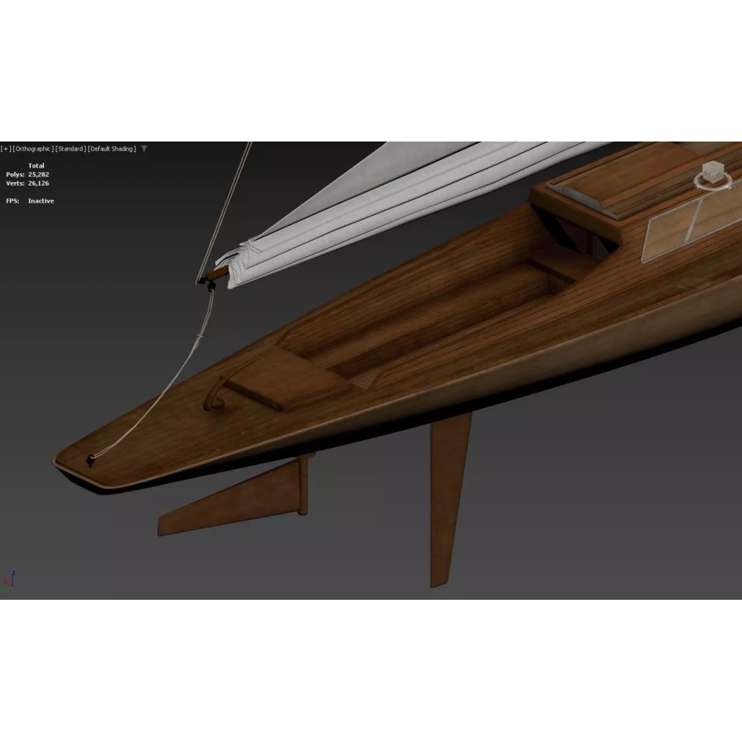 Vintage Wooden Sailing Yacht 3D Model – Gaff Rigged, PBR, FBX - View 12