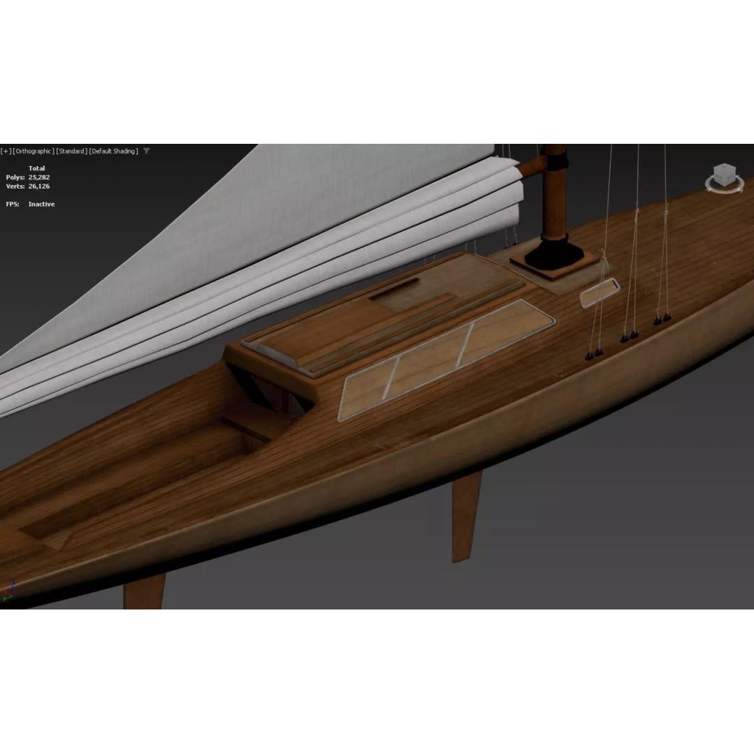 Vintage Wooden Sailing Yacht 3D Model – Gaff Rigged, PBR, FBX - View 13