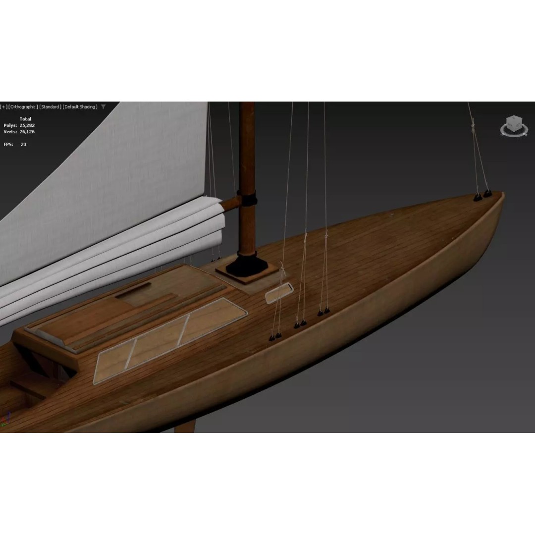 Vintage Wooden Sailing Yacht 3D Model – Gaff Rigged, PBR, FBX - View 14