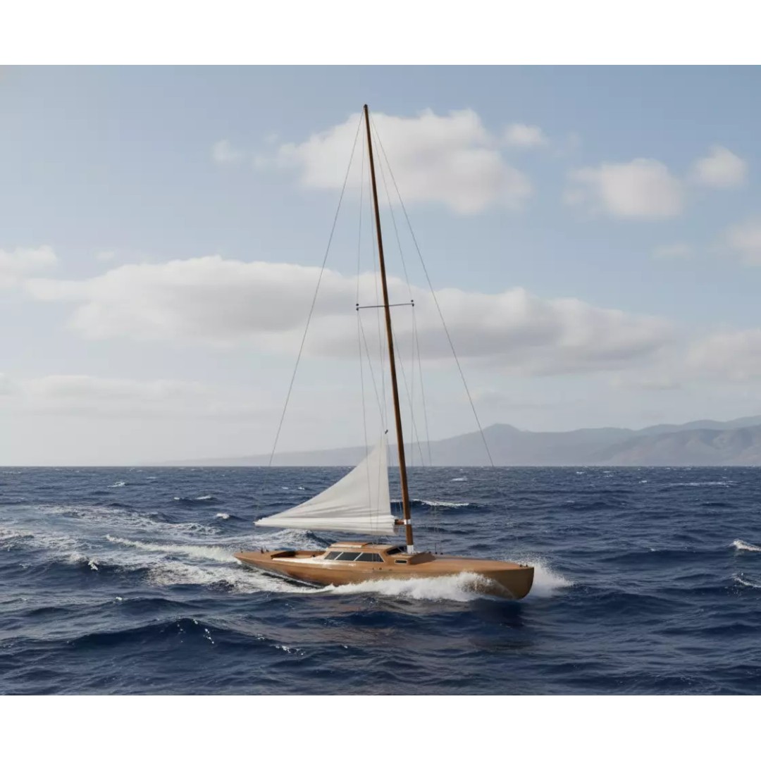 Vintage Wooden Sailing Yacht 3D Model – Gaff Rigged, PBR, FBX - View 2