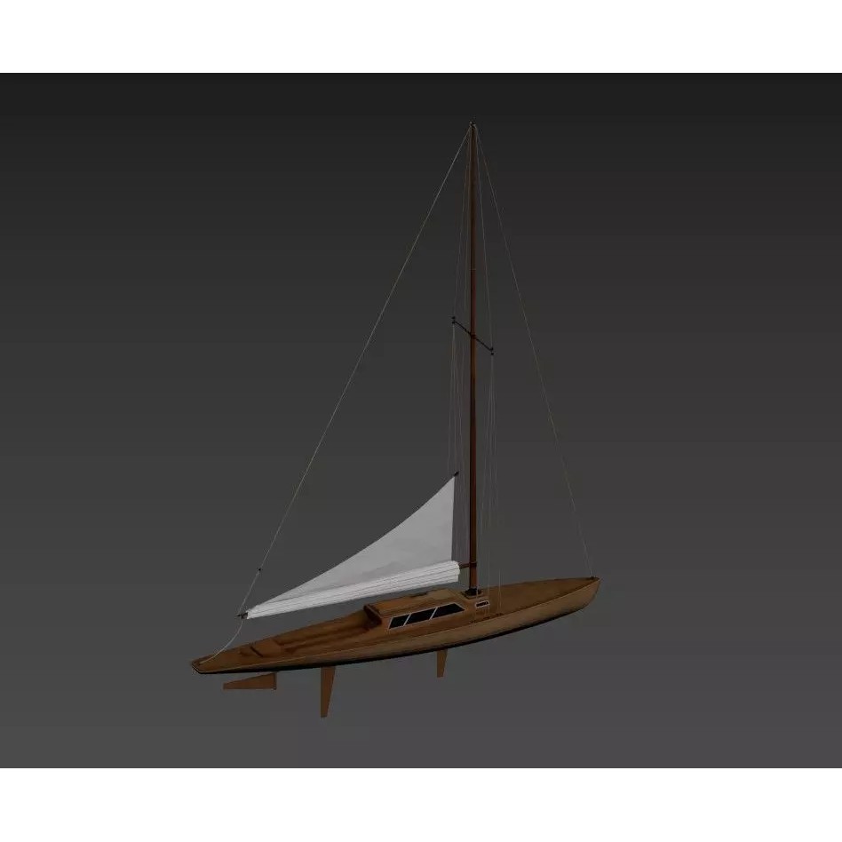 Vintage Wooden Sailing Yacht 3D Model – Gaff Rigged, PBR, FBX - View 3