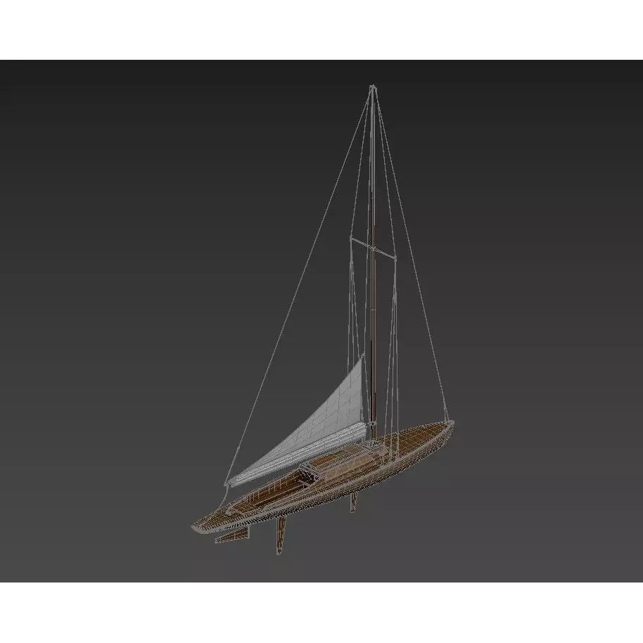 Vintage Wooden Sailing Yacht 3D Model – Gaff Rigged, PBR, FBX - View 5