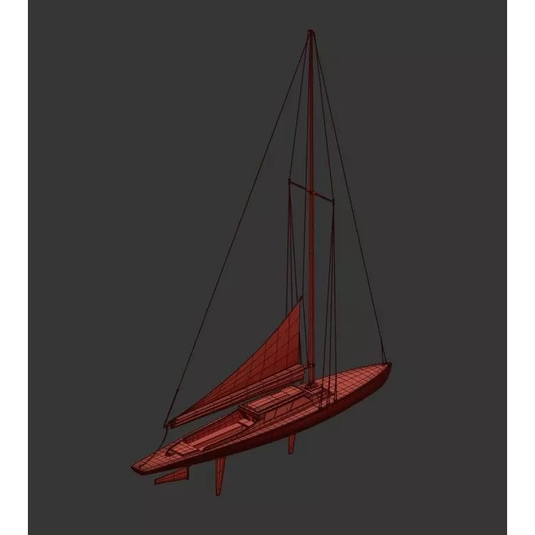 Vintage Wooden Sailing Yacht 3D Model – Gaff Rigged, PBR, FBX - View 7