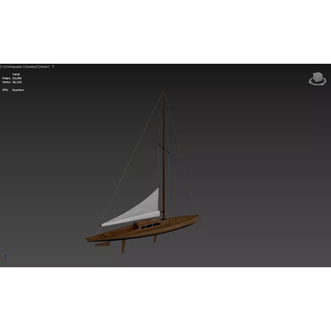Vintage Wooden Sailing Yacht 3D Model – Gaff Rigged, PBR, FBX - View 8