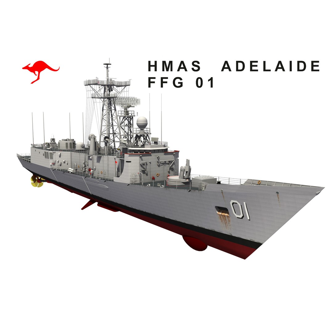 HMAS Adelaide 3D Model – Detailed Australian Perry Class Frigate, FBX - View 3