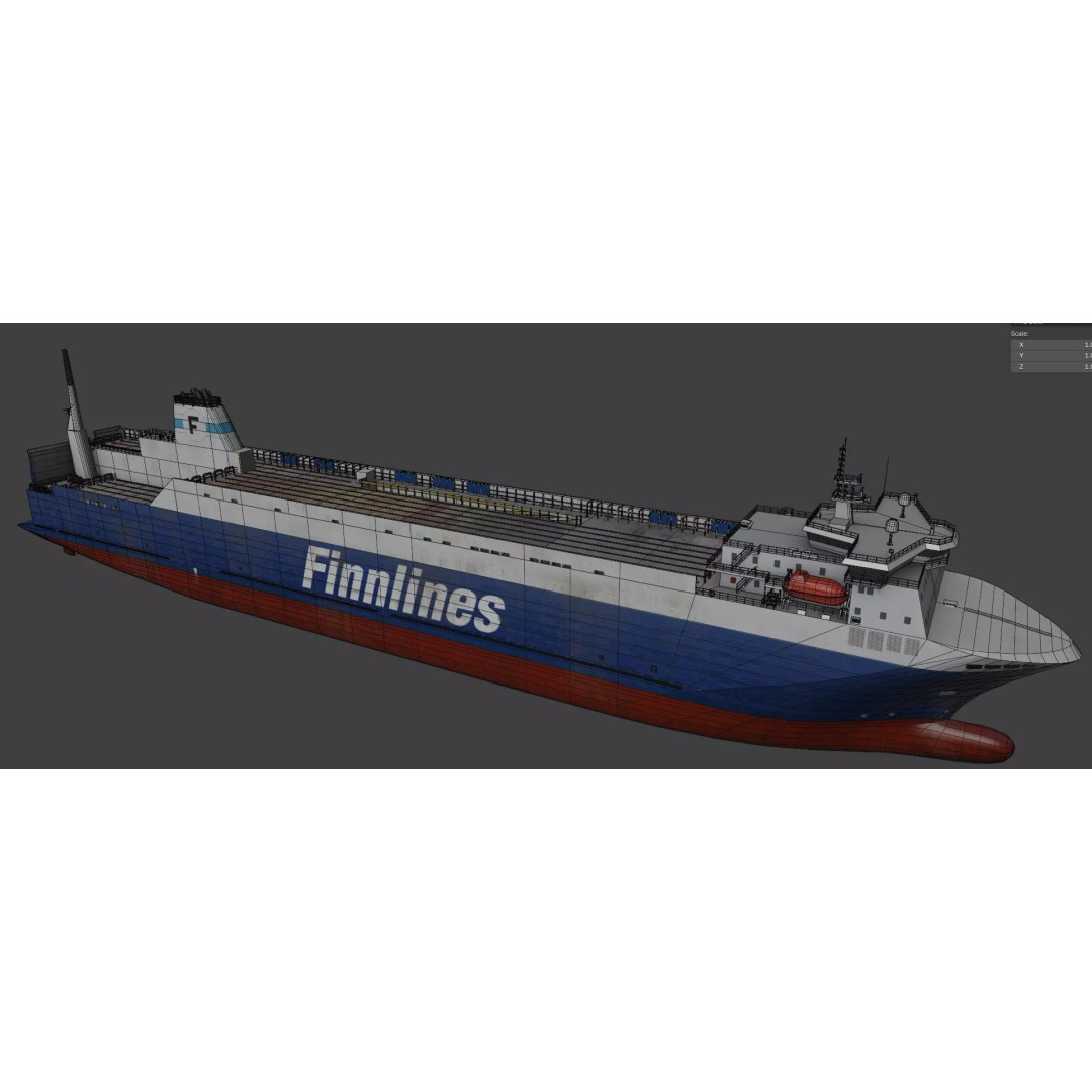 Finn RO-RO Ferry 3D Model – Low Poly Industrial Vessel, FBX