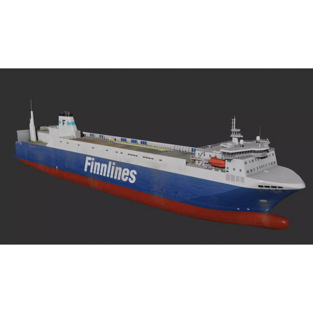 Finn RO-RO Ferry 3D Model – Low Poly Industrial Vessel, FBX - View 2