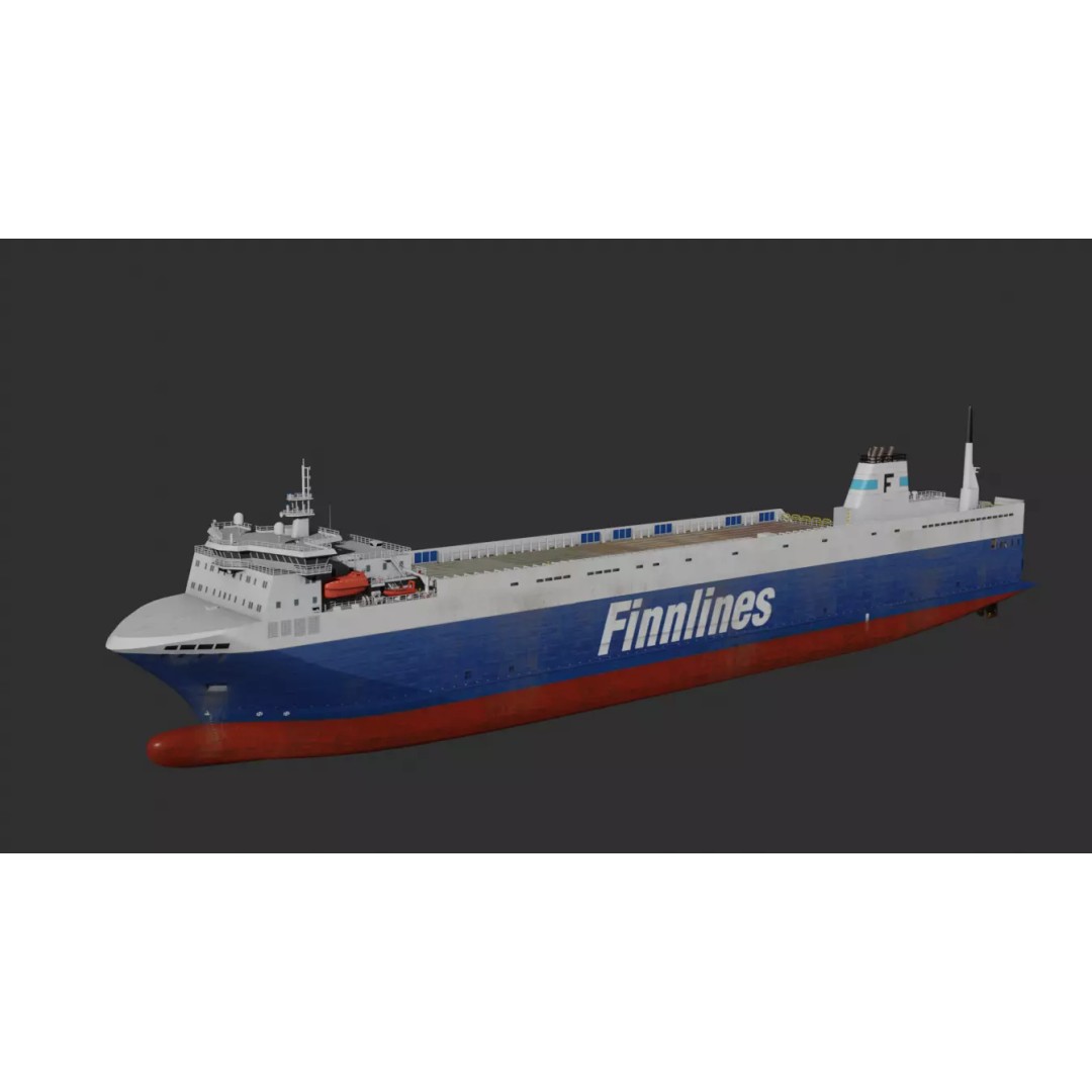 Finn RO-RO Ferry 3D Model – Low Poly Industrial Vessel, FBX - View 3