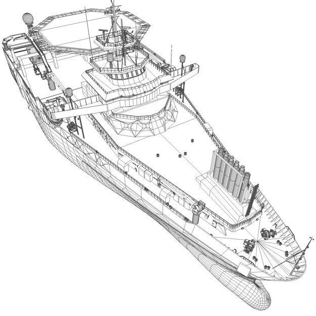Seismic Survey Vessel 3D Model – Industrial Watercraft, FBX & OBJ - View 5