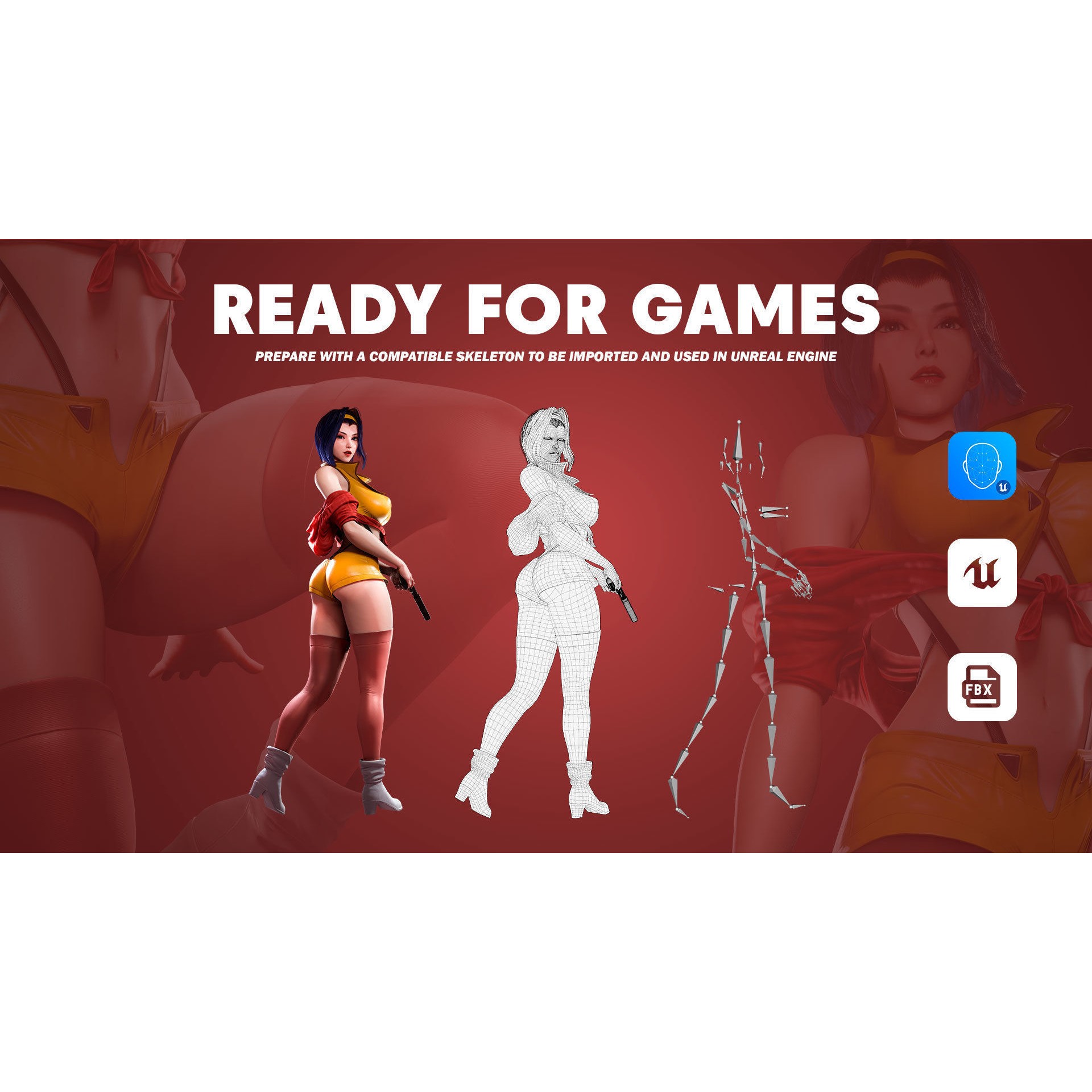 Faye Valentine - Low-Poly Game-Ready 3D Model - View 11