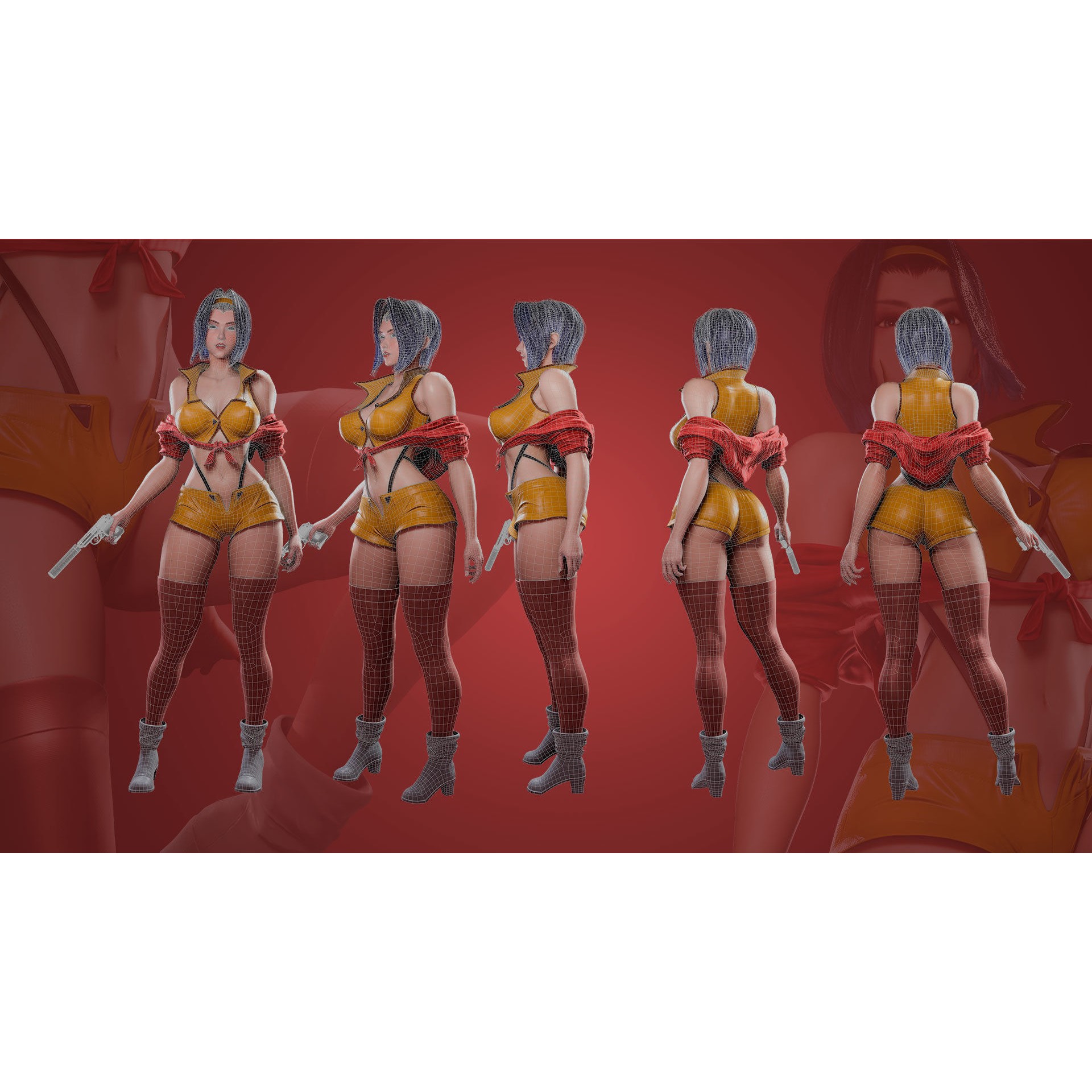 Faye Valentine - Low-Poly Game-Ready 3D Model - View 9