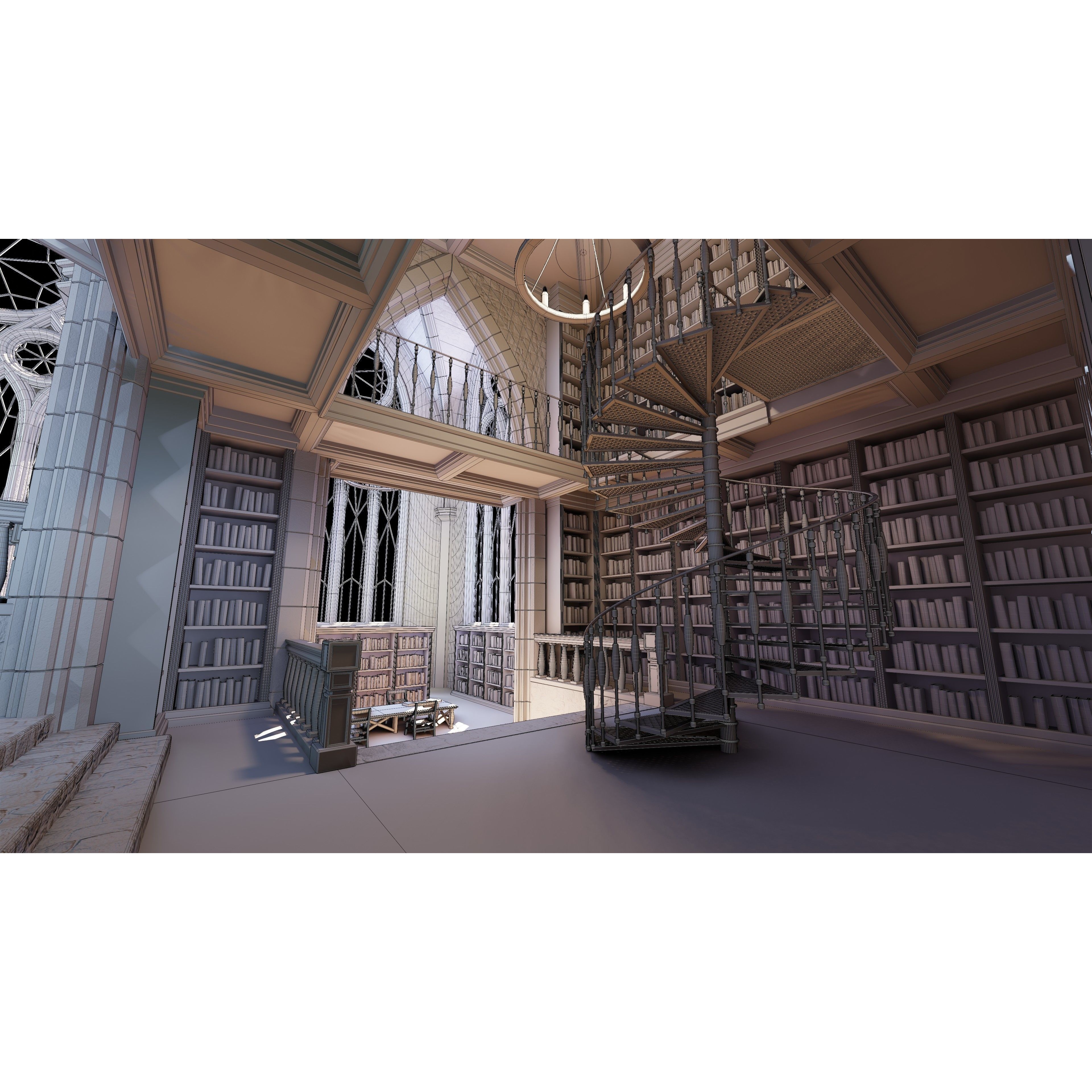 Classic Library - Low-Poly Game-Ready 3D Model - View 18