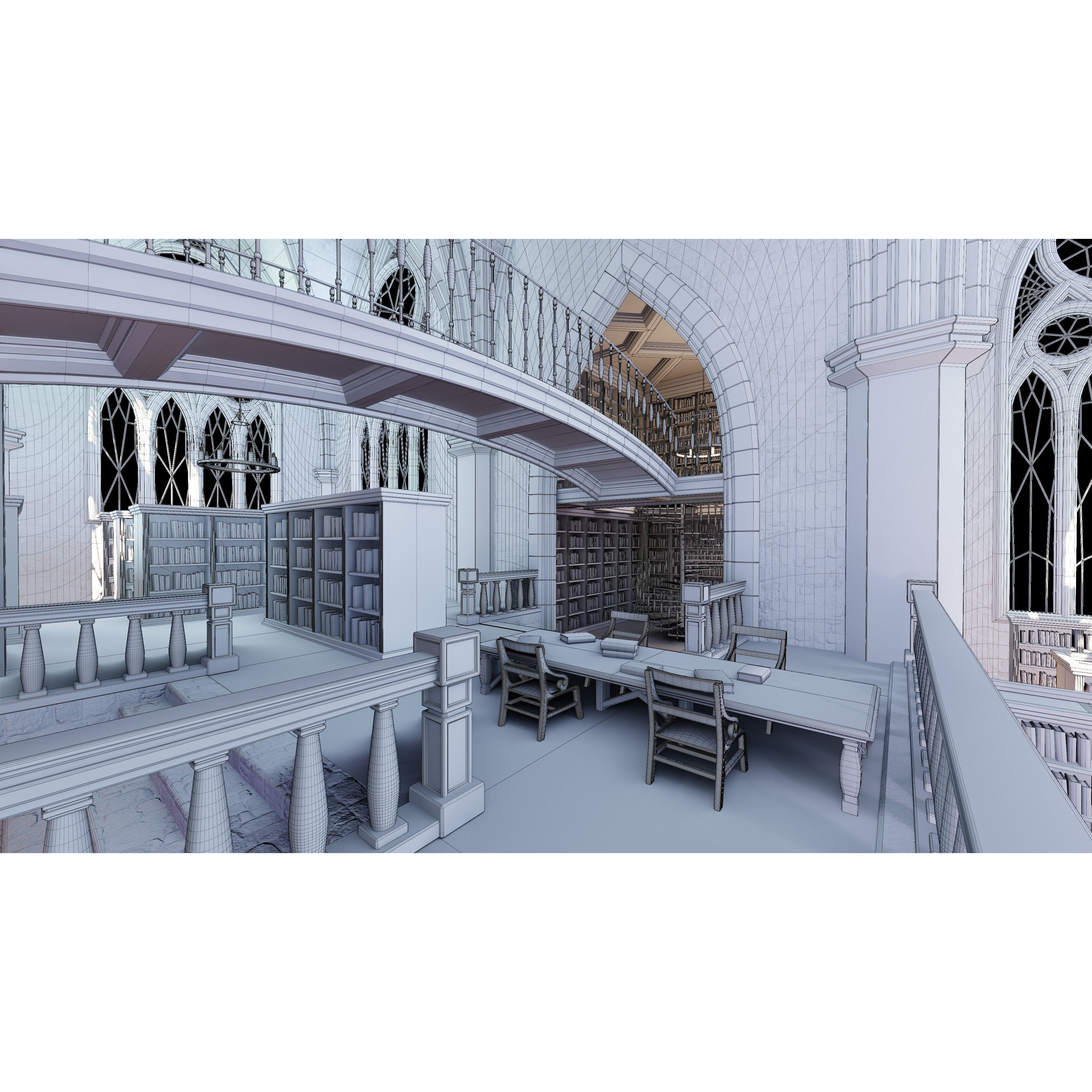 Classic Library - Low-Poly Game-Ready 3D Model - View 19