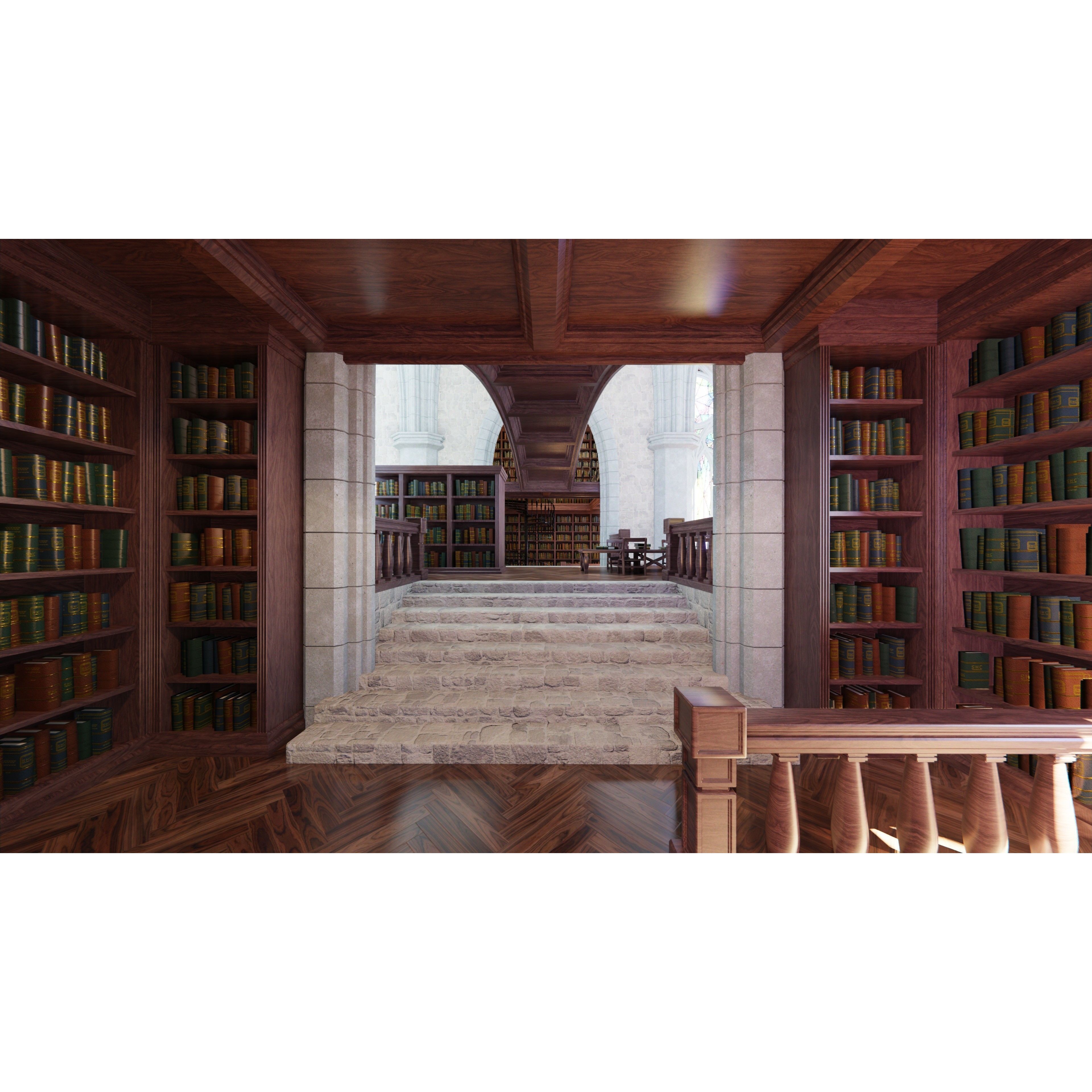Classic Library - Low-Poly Game-Ready 3D Model - View 3