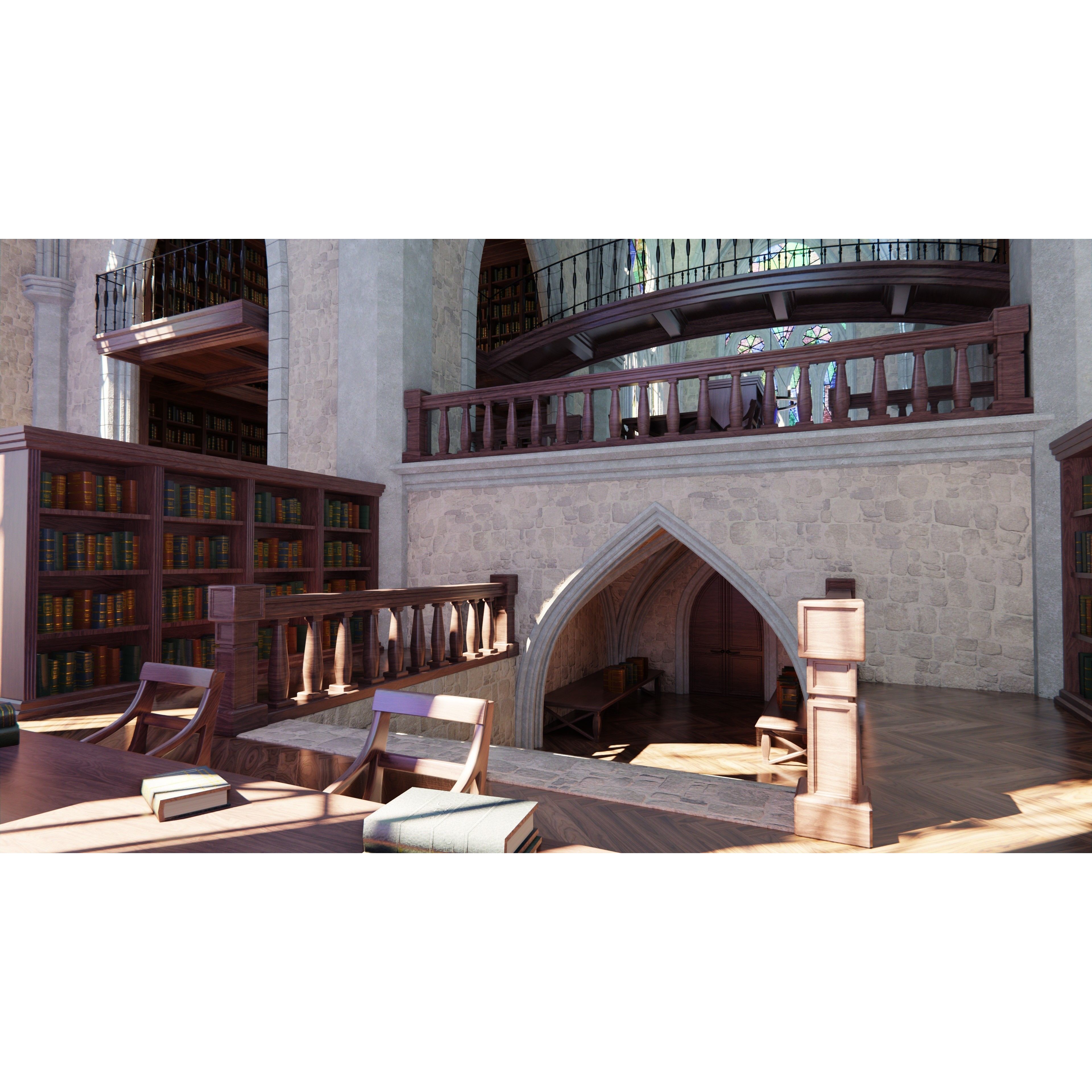 Classic Library - Low-Poly Game-Ready 3D Model - View 6