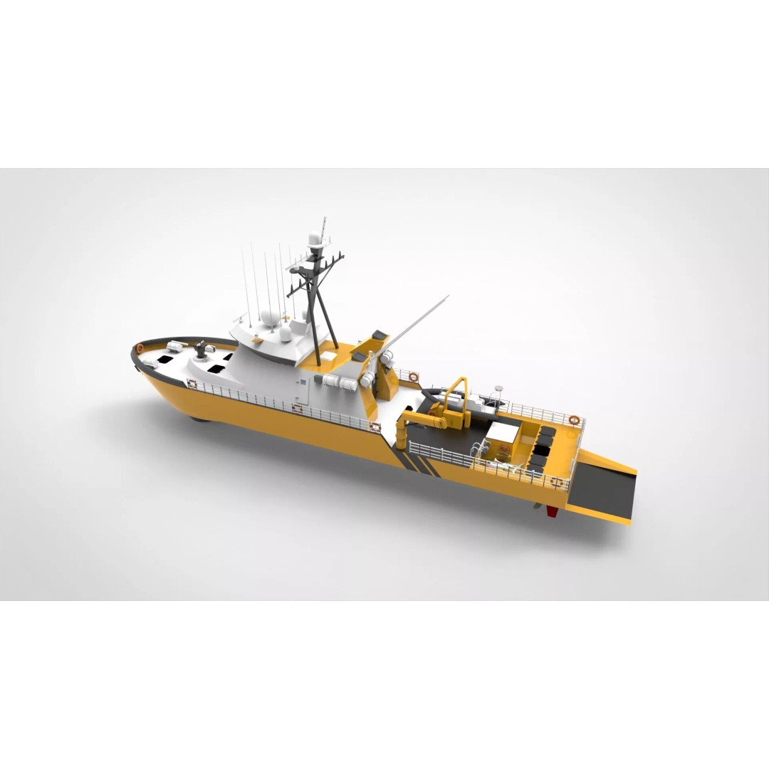 Yellow Coastguard 3D Model – Military Vessel with Advanced Features, FBX