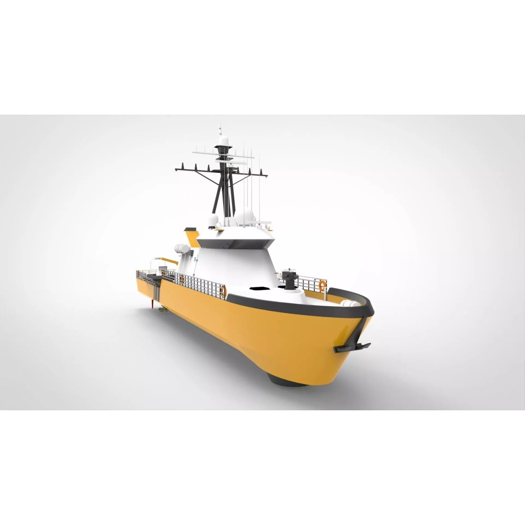 Yellow Coastguard 3D Model – Military Vessel with Advanced Features, FBX - View 10
