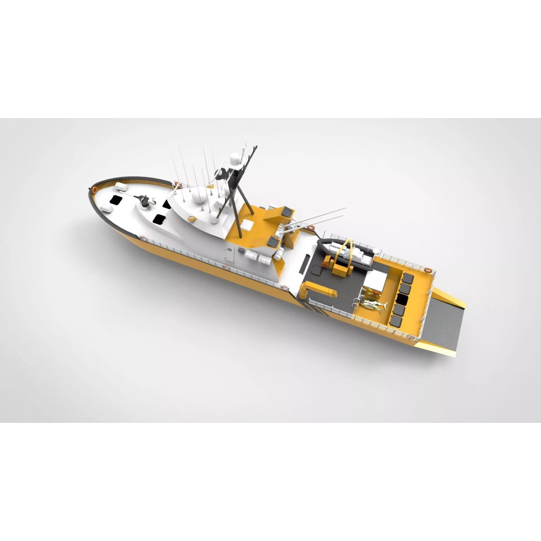 Yellow Coastguard 3D Model – Military Vessel with Advanced Features, FBX - View 11