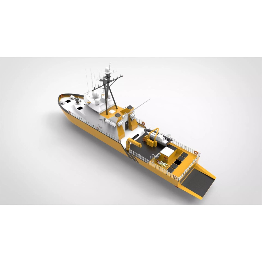 Yellow Coastguard 3D Model – Military Vessel with Advanced Features, FBX - View 12