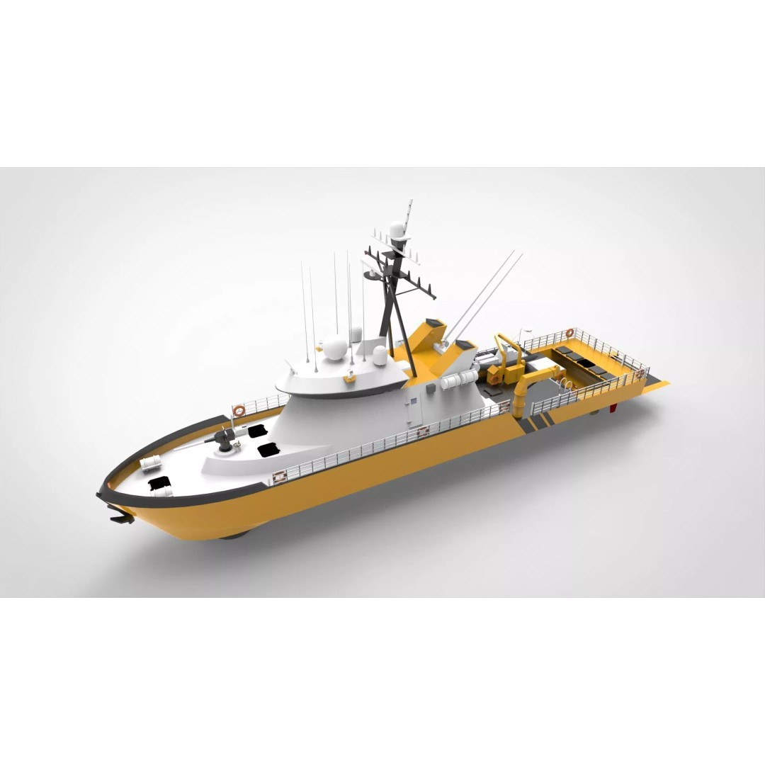 Yellow Coastguard 3D Model – Military Vessel with Advanced Features, FBX - View 13