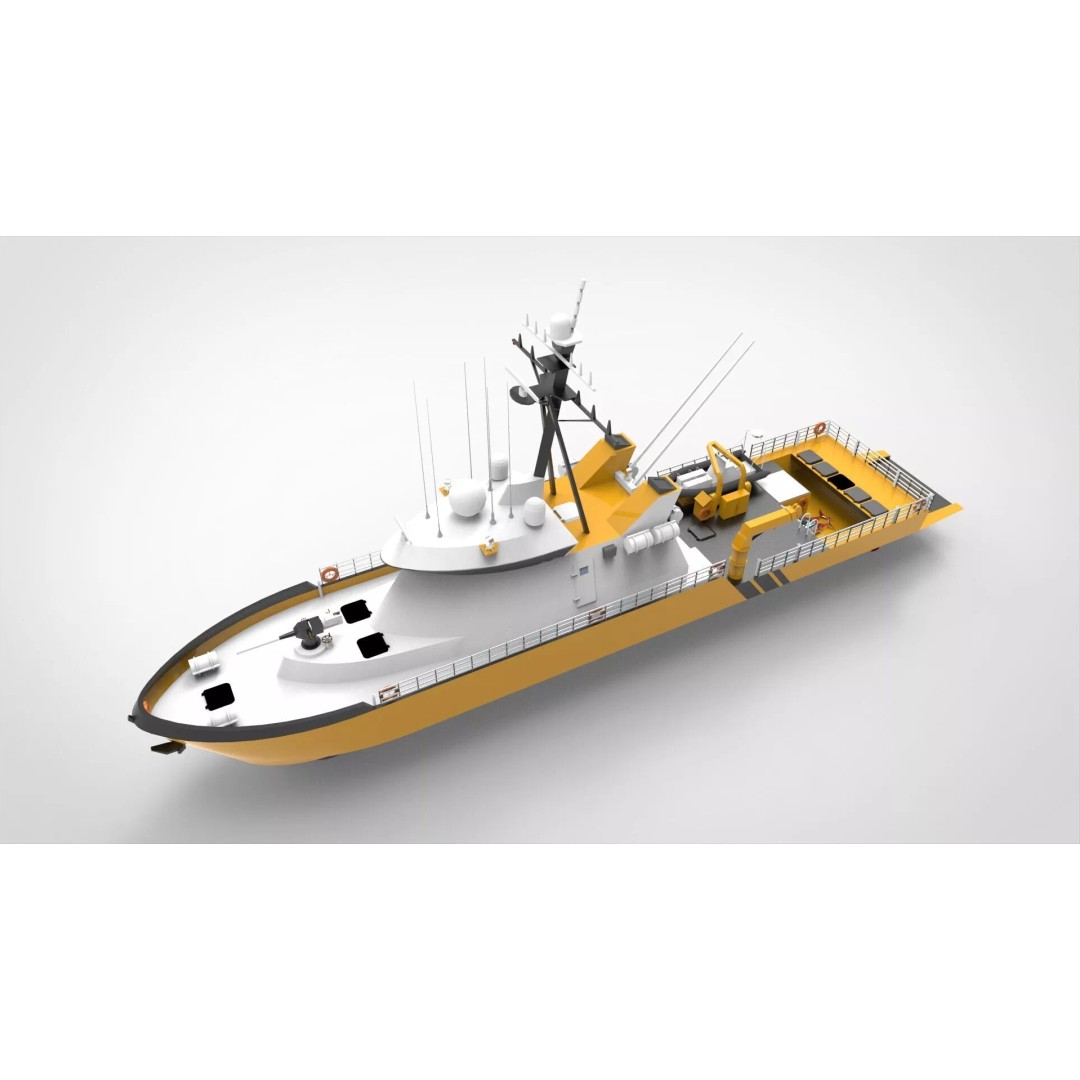 Yellow Coastguard 3D Model – Military Vessel with Advanced Features, FBX - View 2