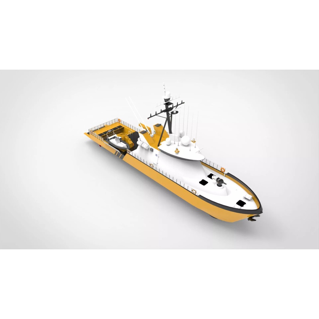 Yellow Coastguard 3D Model – Military Vessel with Advanced Features, FBX - View 9